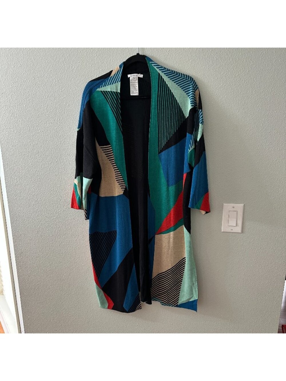 Chico's Long Open Cardigan Kimono Topper Women's 3 XL Extra Large Geometric